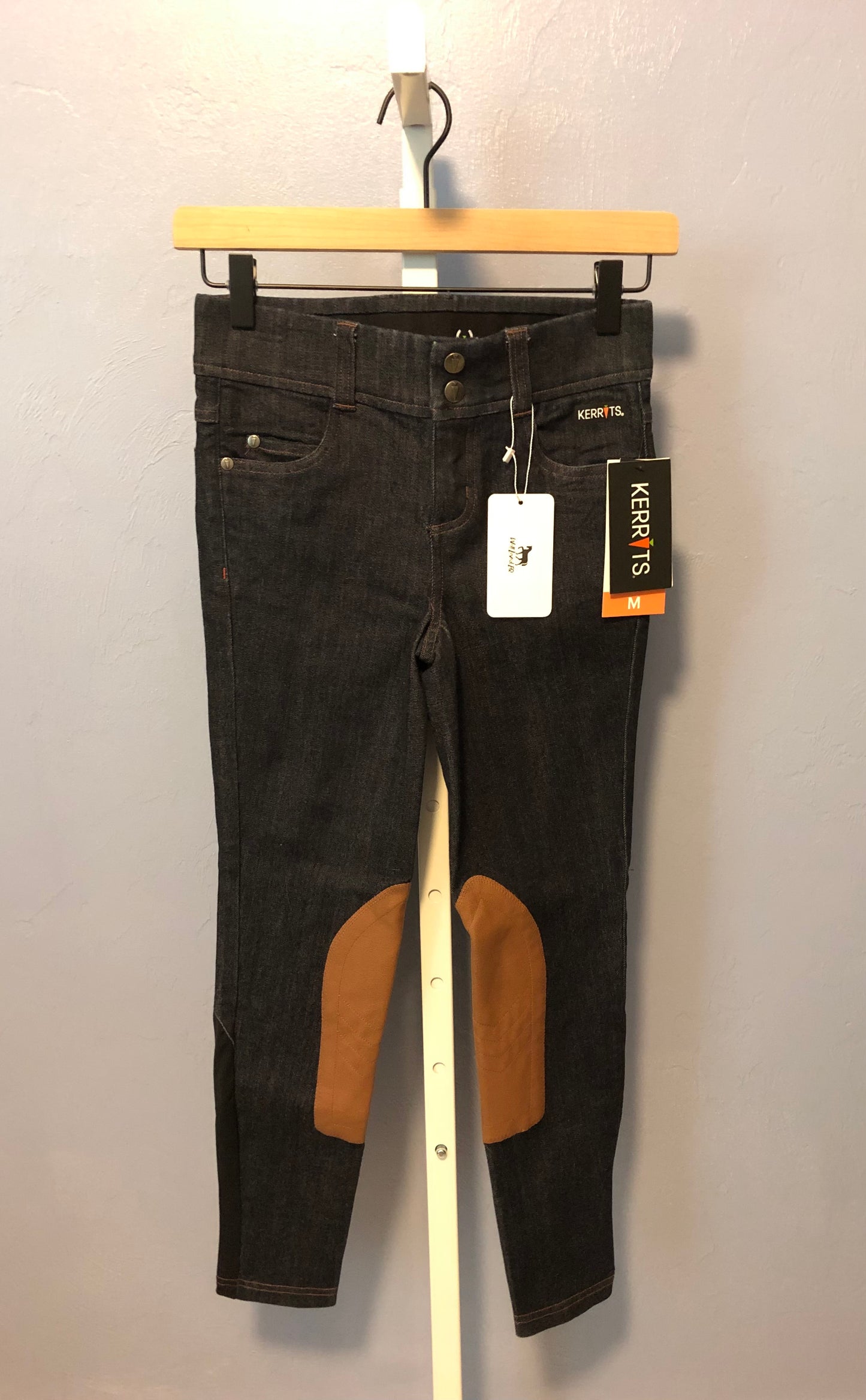 Kids Kerrits Stretch Denim Knee Patch Breeches in Size M- 211A